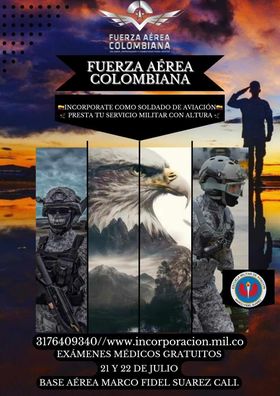 Presta tu servicio militar con altura en la Fuerza Aérea Colombiana